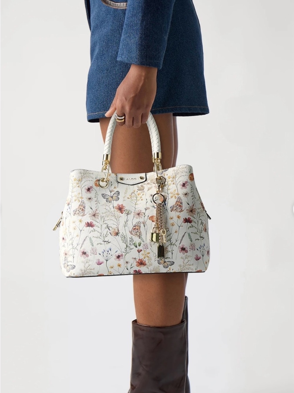 ALDO Floral Lothycann Satchel with Braided Handles - Picture 2 of 12